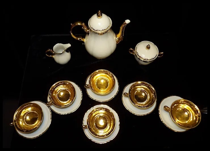 Antique Konigl Pr Tettau Bavarian Tea Set 22kt Gold Accents - 14