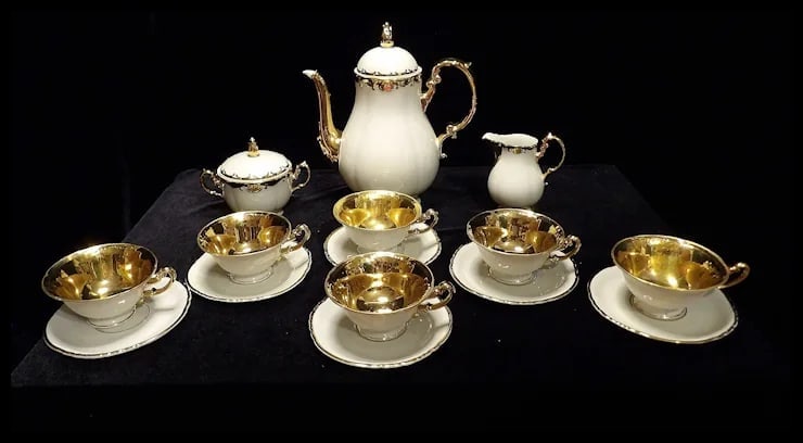 Antique Konigl Pr Tettau Bavarian Tea Set 22kt Gold Accents - 15