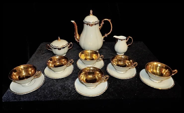 Antique Konigl Pr Tettau Bavarian Tea Set 22kt Gold Accents - 16