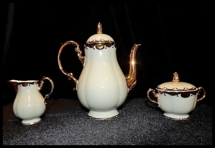Antique Konigl Pr Tettau Bavarian Tea Set 22kt Gold Accents - 17