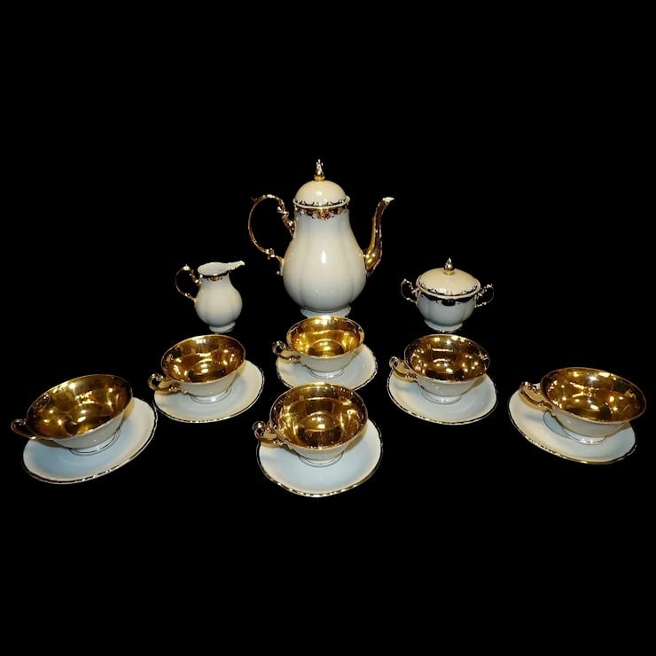 Antique Konigl Pr Tettau Bavarian Tea Set 22kt Gold Accents: This Antique Konigl Pr Tettau Bavarian Tea Set 22kt Gold Accents is one of the most beautiful sets I have ever sold. It is in MINT condition. NO missing gold, no chips, cracks, or flea bites, also no