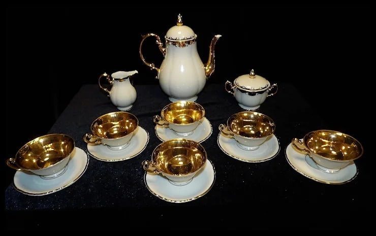 Antique Konigl Pr Tettau Bavarian Tea Set 22kt Gold Accents - 2