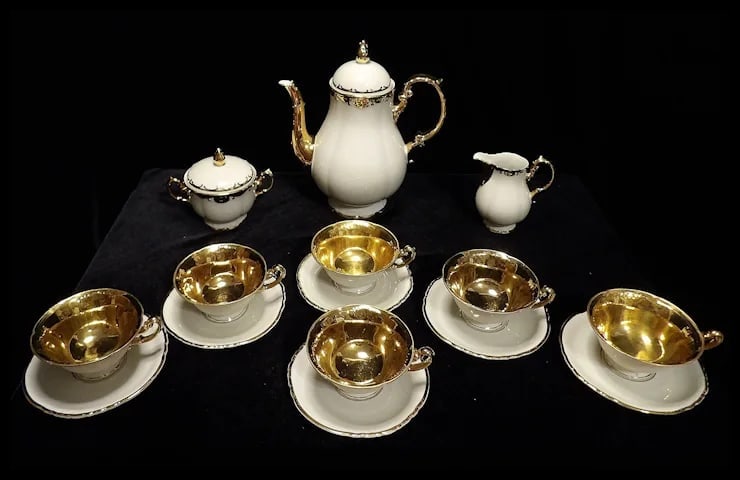 Antique Konigl Pr Tettau Bavarian Tea Set 22kt Gold Accents - 3