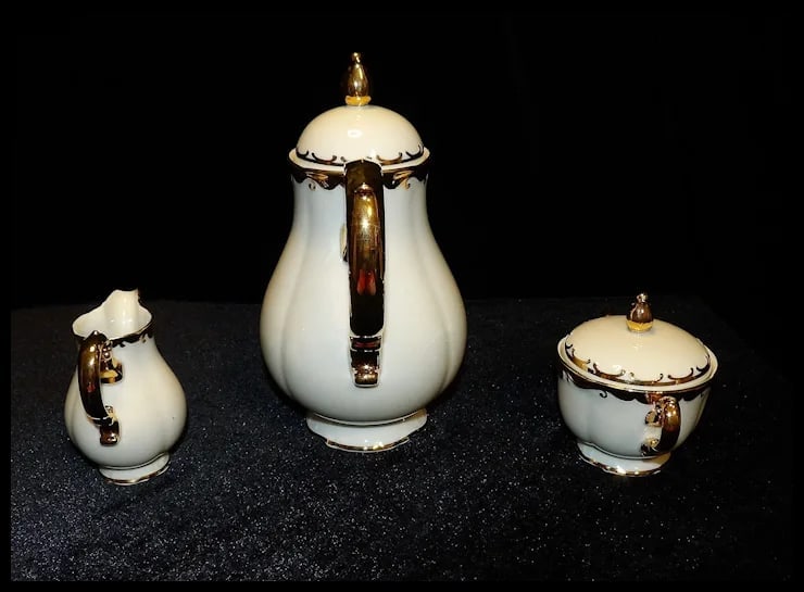 Antique Konigl Pr Tettau Bavarian Tea Set 22kt Gold Accents - 5