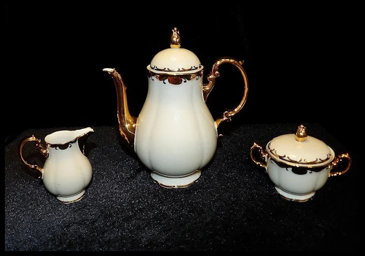 Antique Konigl Pr Tettau Bavarian Tea Set 22kt Gold Accents - 6