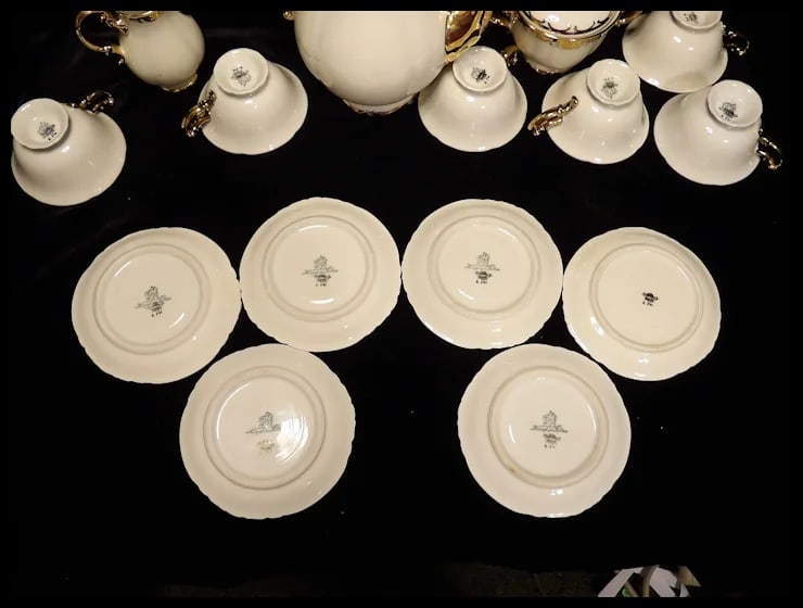 Antique Konigl Pr Tettau Bavarian Tea Set 22kt Gold Accents - 7