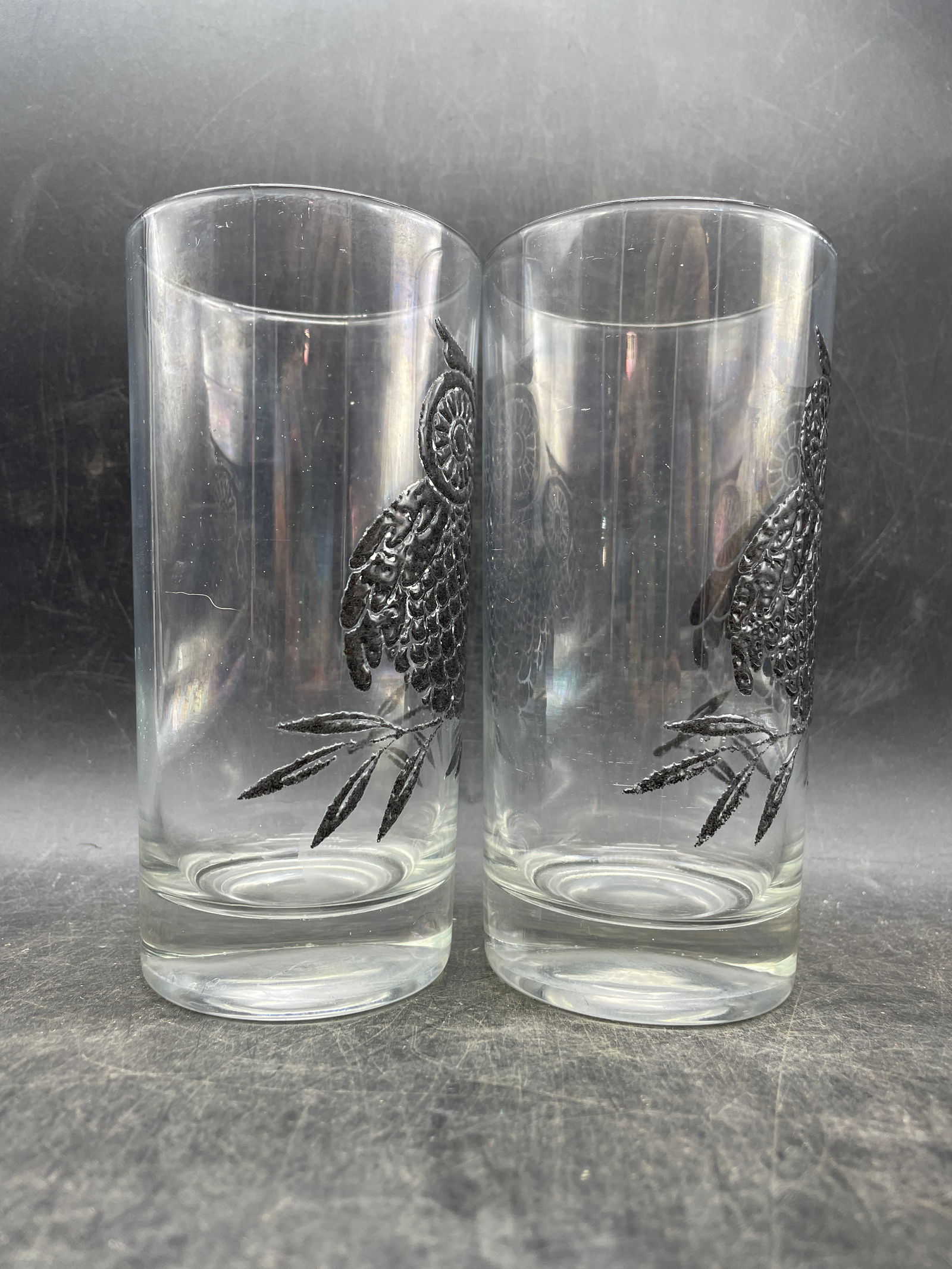 MCM West Virginia Black Owl Tall Tumbler Glasses - 6