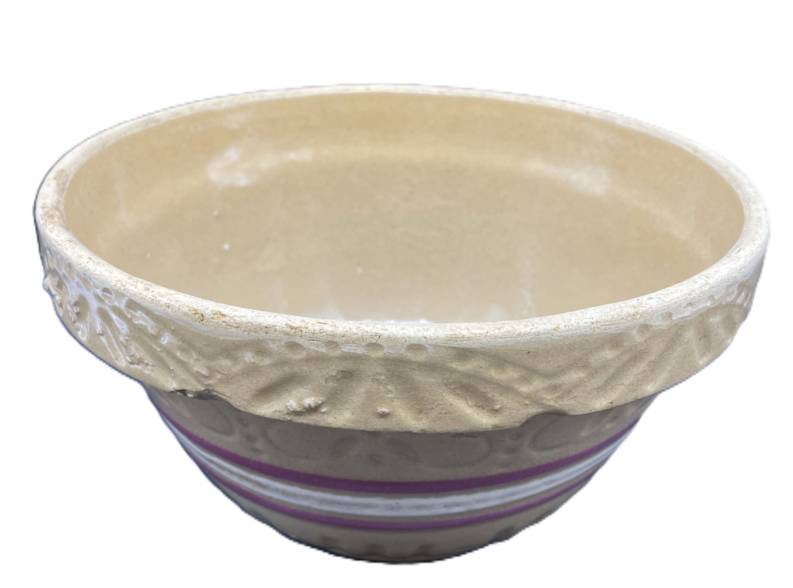 Antique 9" YellowWare Mixing Bowl with Red & White Bands - 2