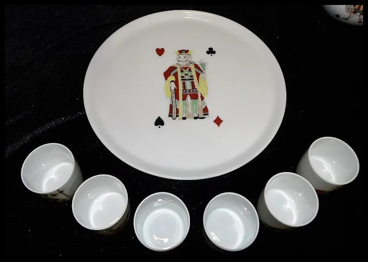 Vintage Porcelaine de Paris Neiman Marcus Limoges France 9 piece Liquor Decanter with King, Queen, - 3