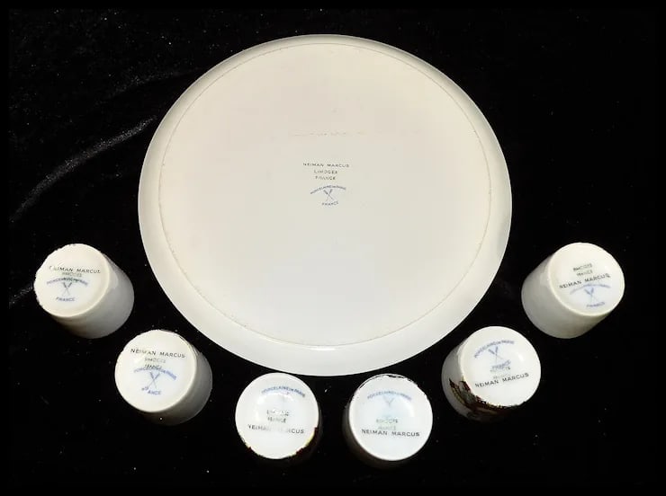 Vintage Porcelaine de Paris Neiman Marcus Limoges France 9 piece Liquor Decanter with King, Queen, - 4