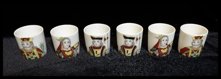 Vintage Porcelaine de Paris Neiman Marcus Limoges France 9 piece Liquor Decanter with King, Queen, - 6