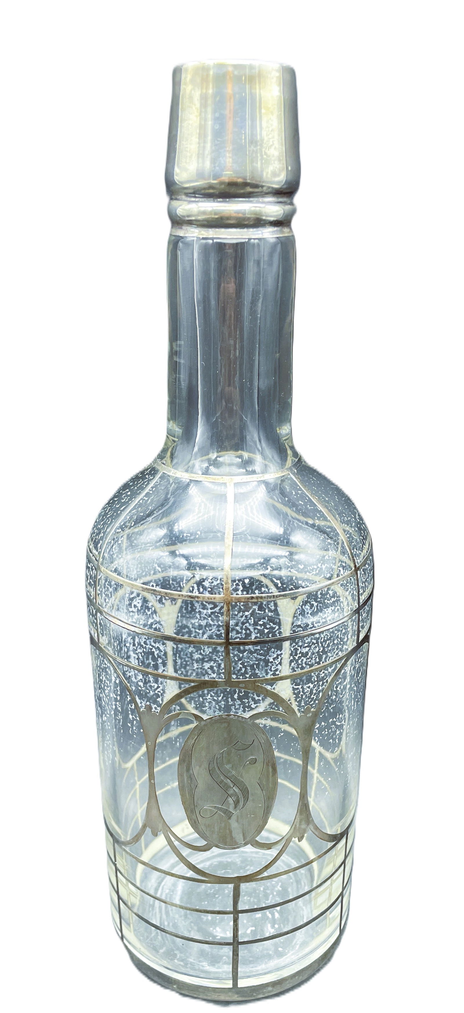 Sterling SILVER OVERLAY BACK BAR WHISKEY BOTTLE Monogramed - 2