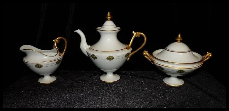 RARE Haviland France White with Gold Accent and Green Christmas Ornament Tea Set - 2
