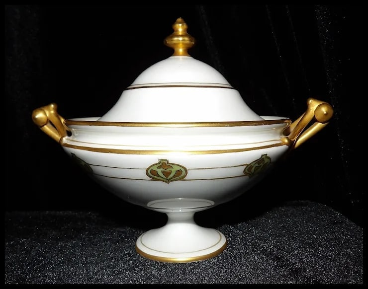 RARE Haviland France White with Gold Accent and Green Christmas Ornament Tea Set - 3