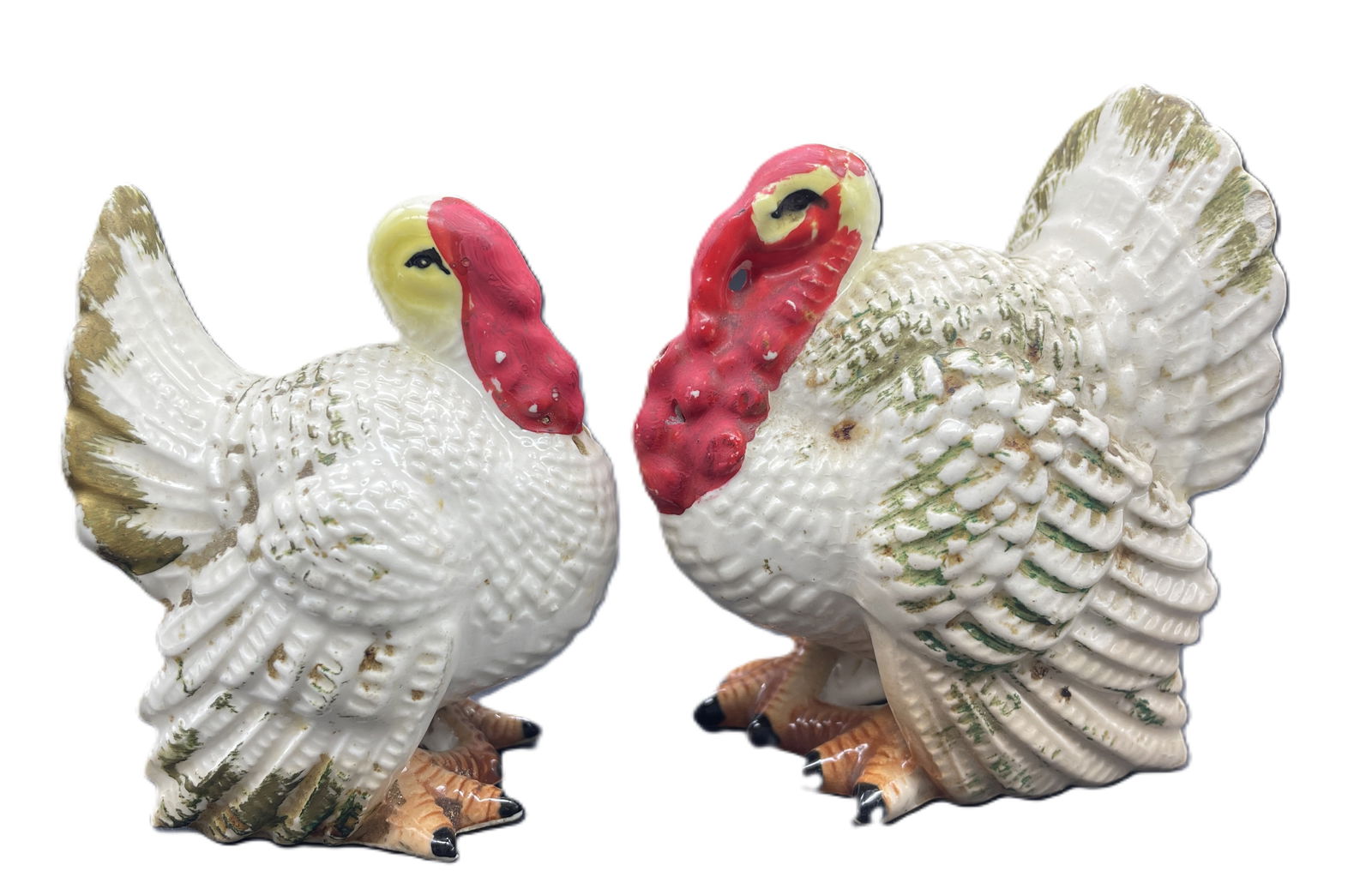 Vintage Ceramic Turkey Salt and Pepper Shaker Set Thanksgiving Decor: Date/Period: approx 1950-60's Dimension: Approx 4 x 3 x 2.5 Material: ceramic Additional Information: Vintage Turkey Salt & Pepper Shakers Shipping: Domestic: Flat-rate of $7.00 to anywhere within the