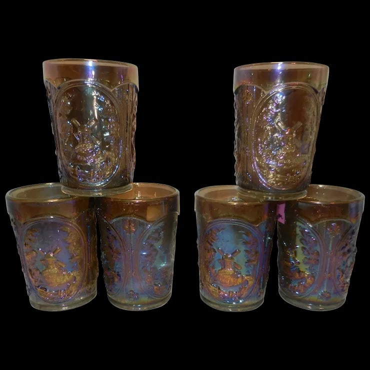 Vintage Imperial Smoke Carnival Glass Windmill Pattern Tumbler