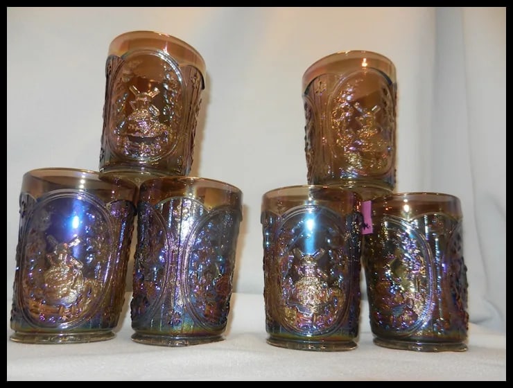 Vintage Imperial Smoke Carnival Glass Windmill Pattern Tumbler - 3