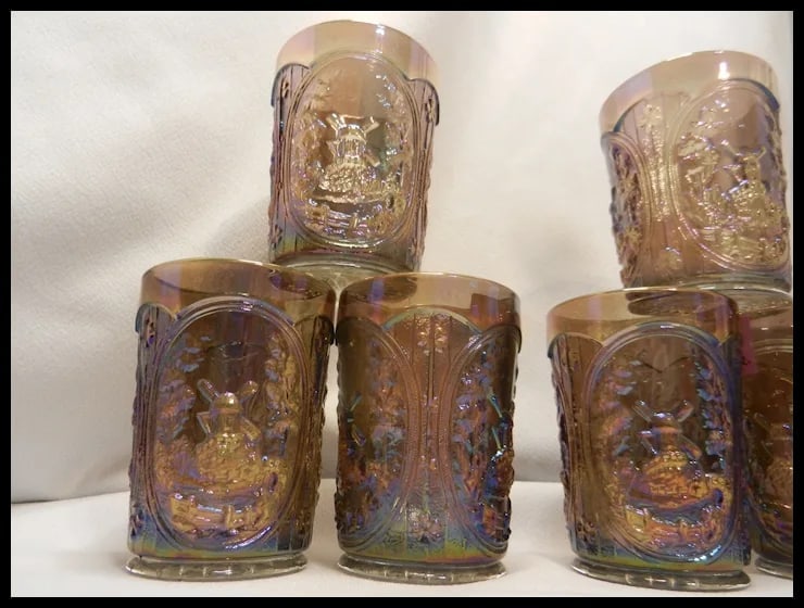 Vintage Imperial Smoke Carnival Glass Windmill Pattern Tumbler - 4