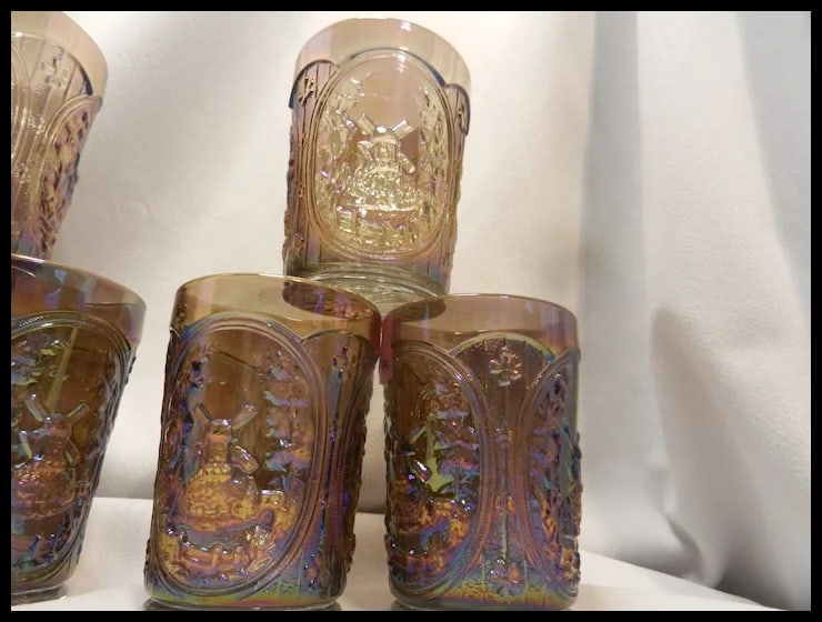 Vintage Imperial Smoke Carnival Glass Windmill Pattern Tumbler - 5
