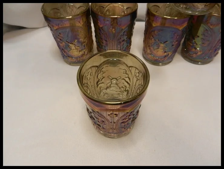 Vintage Imperial Smoke Carnival Glass Windmill Pattern Tumbler - 6