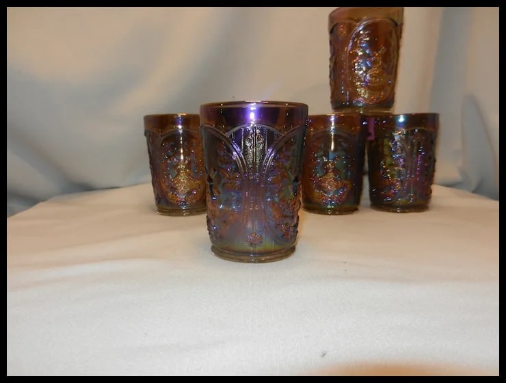 Vintage Imperial Smoke Carnival Glass Windmill Pattern Tumbler - 7