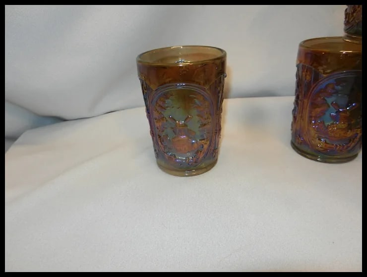 Vintage Imperial Smoke Carnival Glass Windmill Pattern Tumbler - 8