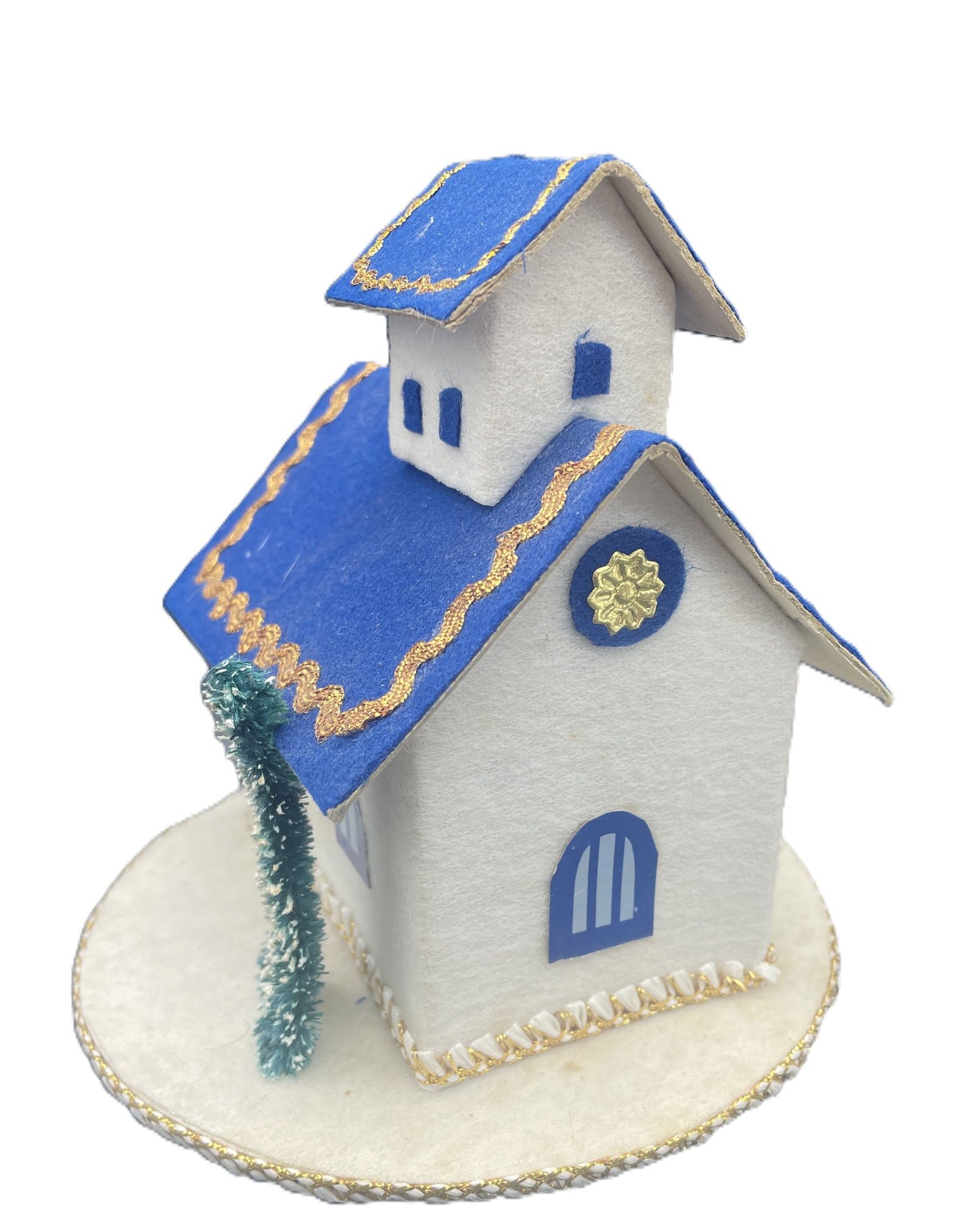 1950s Christmas Church Putz Music Box Rotates Plays Silent Night Rotating Japan: Date/Period: Approx 1950's Dimension: Material: mixed materials Additional Information: This 1950s Christmas Church Putz Music Box from Japan features a unique design where the church building rotates