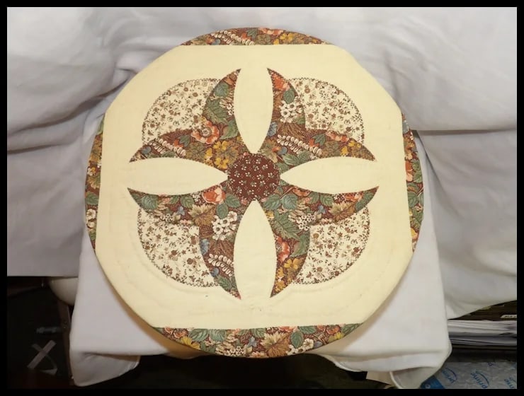 Folk Art Wood Round Storage Box Fabric Cover Inside and Out - 6