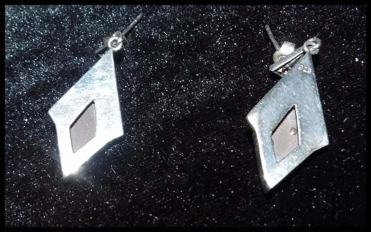 Vintage 925 Silver Earrings with Art Deco Geometric Shape - 5