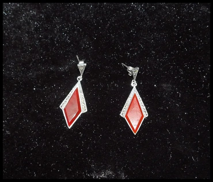 Vintage 925 Silver Earrings with Art Deco Geometric Shape - 6