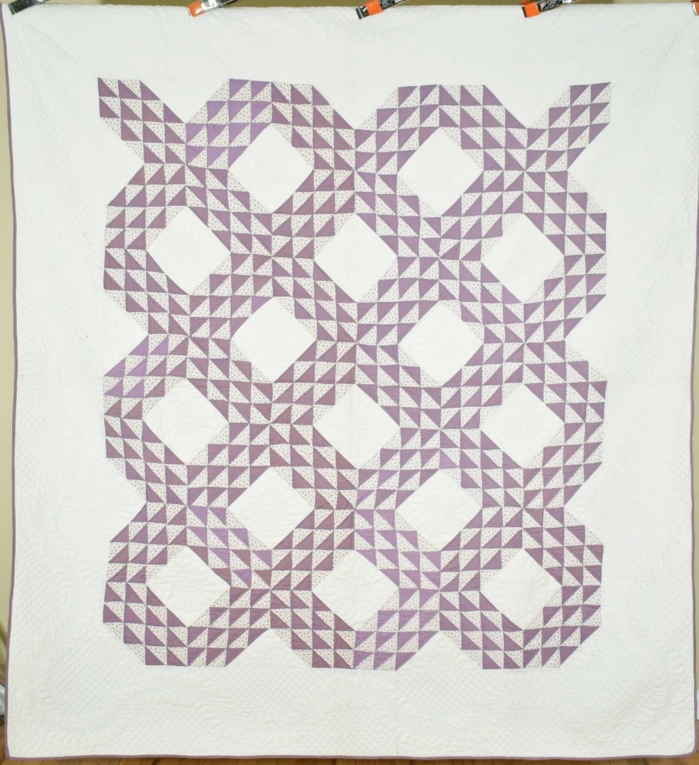 Well Quilted 30's Ocean Waves Quilt: Dazzling 30's Lavender & White Vintage Ocean Waves Antique Quilt ~NICE QUILTING! Dazzling 30's Lavender & White Vintage Ocean Waves Antique Quilt ~NICE QUILTING! Click images to enlarge <