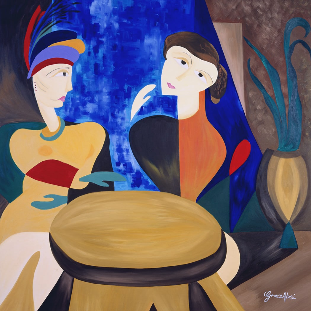 Grace Absi Sisters 2001 Oil Painting on Canvas Framed (1 of 5)