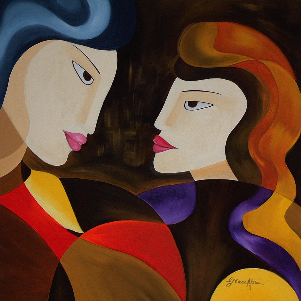 Grace Absi First Date 2001 Oil Painting on Canvas Framed (1 of 1)