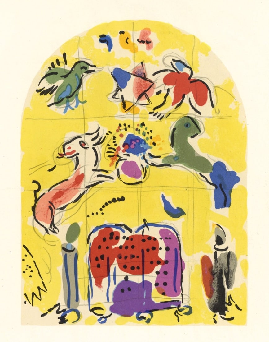 Chagall Sketch for Levi Lithograph Jerusalem windows: Title: Chagall Sketch for Levi Lithograph Jerusalem windows Artist: Chagall, Jerusalem windows Description: Title: Sketch for Levi Artist: Marc Chagall Country: Russia Medium: Lithograph Marks: Not si