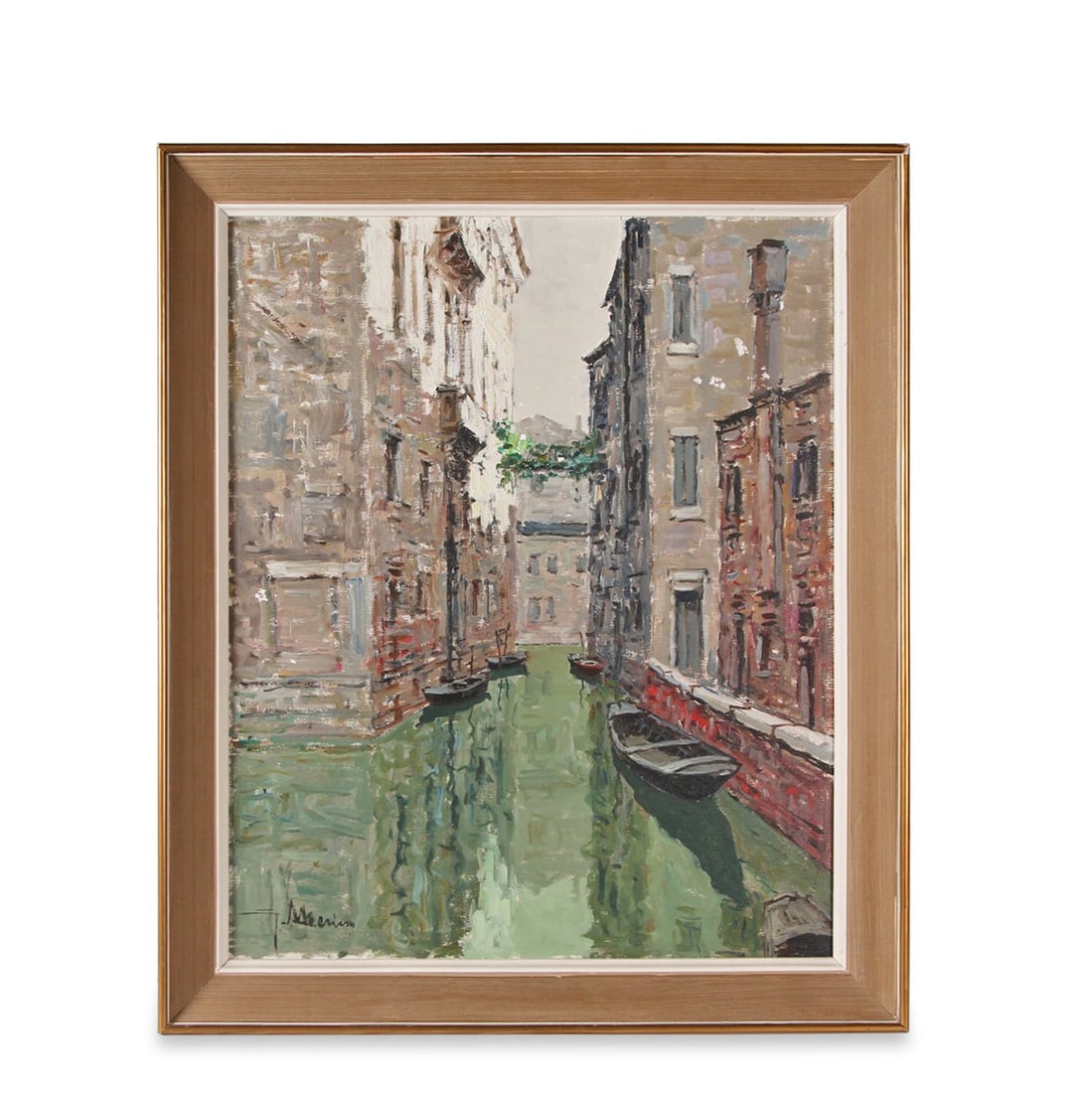Venice Canal Oil Painting: Title: Venice Canal Oil Painting Description: Immerse yourself in the romantic embrace of winding canals and iconic Venetian architecture, all captured on canvas. Date/Period: Dimensions: 19.5"W x 2"D