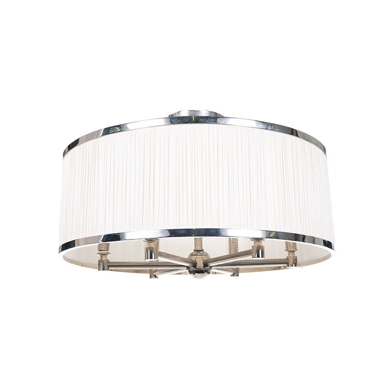 Hastings 6-light Round Shade Drum Chandelier with Polished Nickel Finish: Title: Hastings 6-light Round Shade Drum Chandelier with Polished Nickel Finish Description: A lavish span of densely pleated silk enwraps the warm glow of this Hastings pendant. The gathered quality
