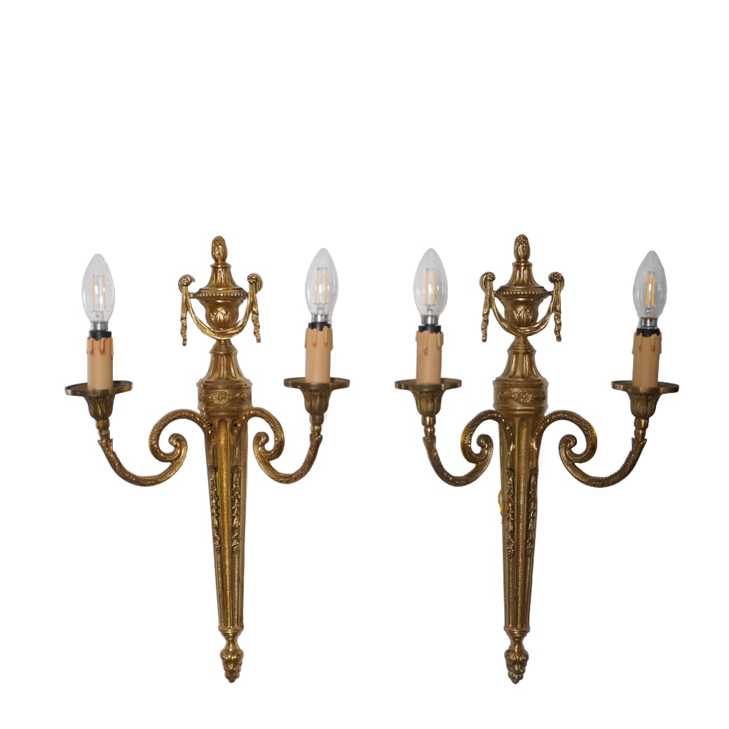 French Louis XVI Style Bronze Wall Sconces, Pair of (1 of 6)