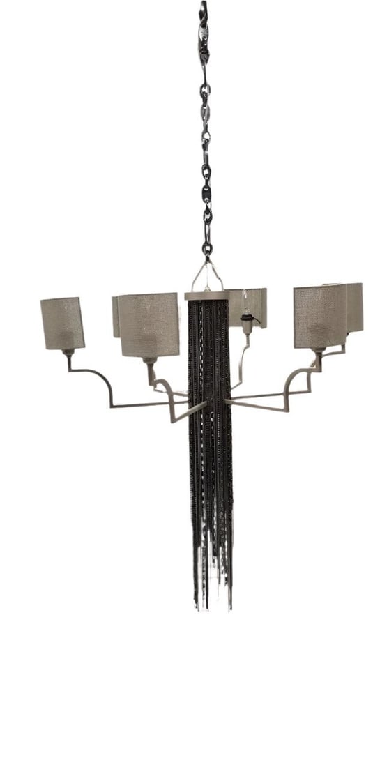 Patrizia Garganti Firenze 6 Light Single Tier Eccentricia Chandelier: Patrizia Garganti Firenze 6 Light Single Tier Eccentricia Chandelier. Decorate your entryway with this stunning Italian six light single tier jewelry chain link fixture with a pearl metal finish. The