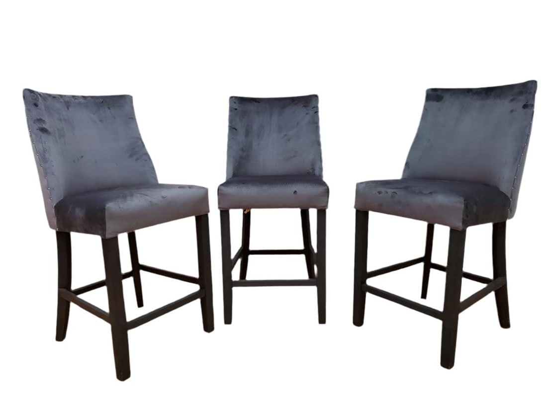 Restoration Hardware Barrel Back Stools Newly Reupholstered - Set of 3: Restoration Hardware French Stools in Barrelback Newly Upholstered in Plush Charcoal Silk Velvet - Set of 3 Originally designed to accommodate fireside seating around British hearths, the barrelback c