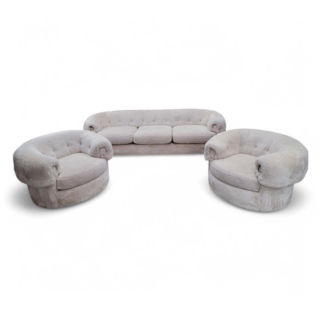 Mid Century Modern Schweiger Industries Cream Teddy Bear Sofa & 2 Lounge Chairs: Vintage Mid Century Modern Schweiger Industries Cream Teddy Bear Sofa & 2 Lounge Chairs - 3 Piece Set A rare cream Teddy Bear Sofa and 2 Lounge Chairs by Schweiger Industries. Retaining the origin
