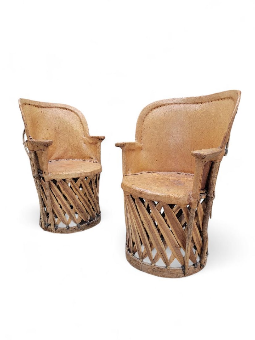 Vintage North or Native American Leather and Wood Chairs - Pair (1 of 5)