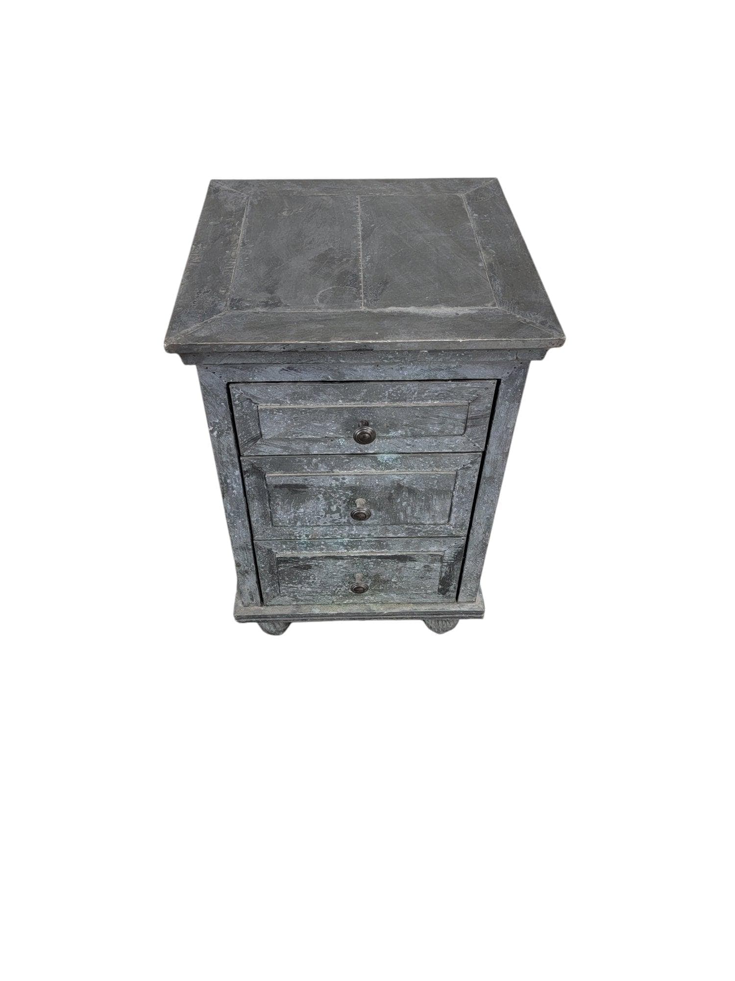 Restoration Hardware Rustic Industrial Zinc Wrapped 3 Drawer Side Chest: Restoration Hardware Rustic Industrial Zinc Wrapped 3 Drawer Side Chest The Restoration Hardware Rustic Industrial Zinc Wrapped 3 Drawer Side Chest combines rugged charm with functional design, making