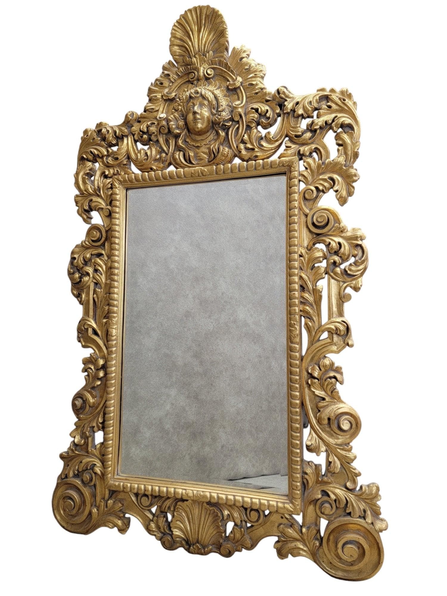Hollywood Regency Italian Versace Style Carved Ornate Gold Gilded Figural Beveled Wall Mirror (1 of 10)