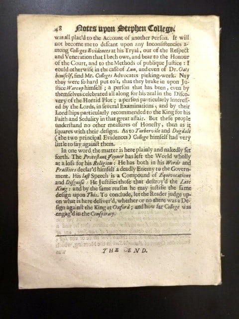 1681 Roger L'Estrange Notes Upon Stephen College - 3