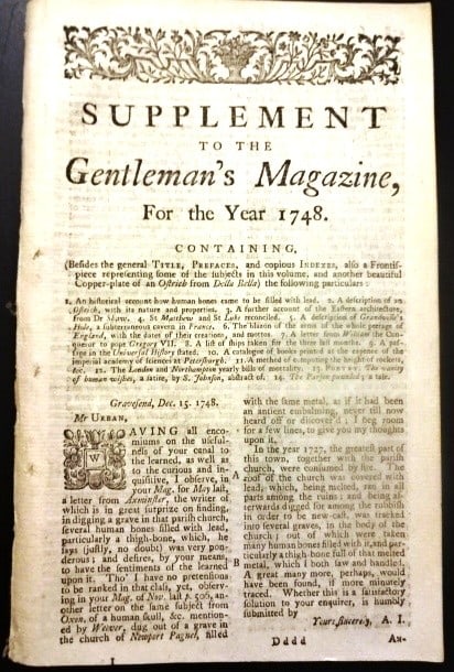 1748 Magazine Engravings Heraldry: Title: 1748 Magazine Engravings Heraldry Additional Information: The Supplement to the Gentlemans Magazine for the Year 1748 printed at London, 24 pages and four engraved plates showing several Coats 