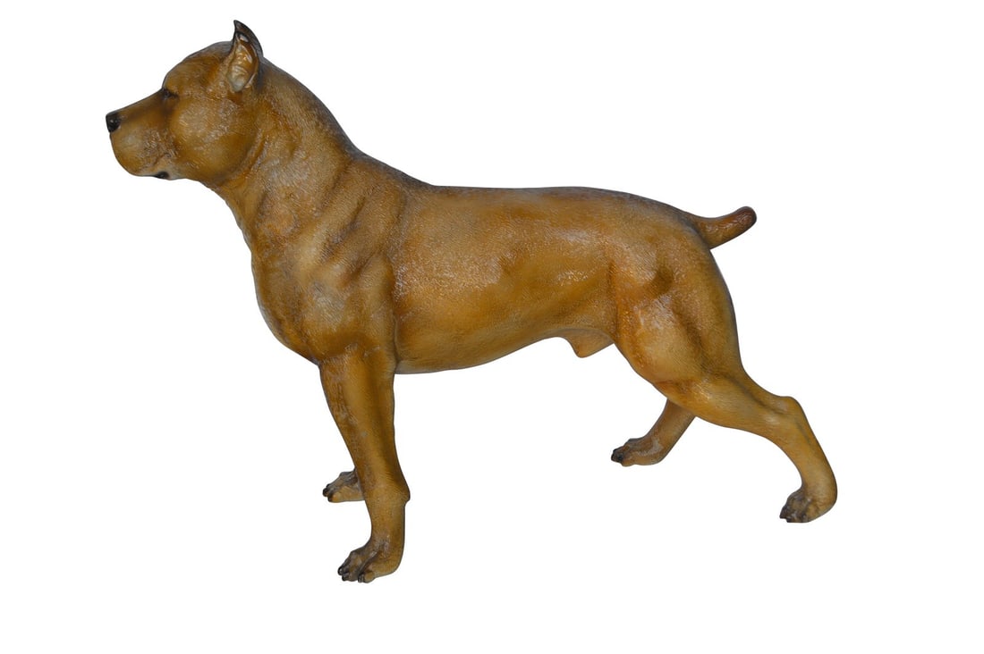 Pitbull Dog Colored Bronze Statue – Size: 33"L x 10"W x 26"H. (1 of 14)