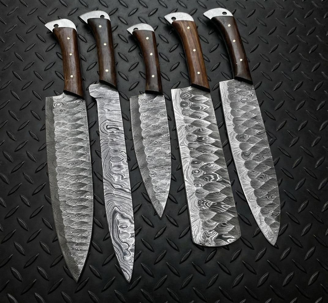 5pc Hand Forged Damascus Steel Chef Knife Set Kitchen Knives with Twist Pattern (1 of 3)
