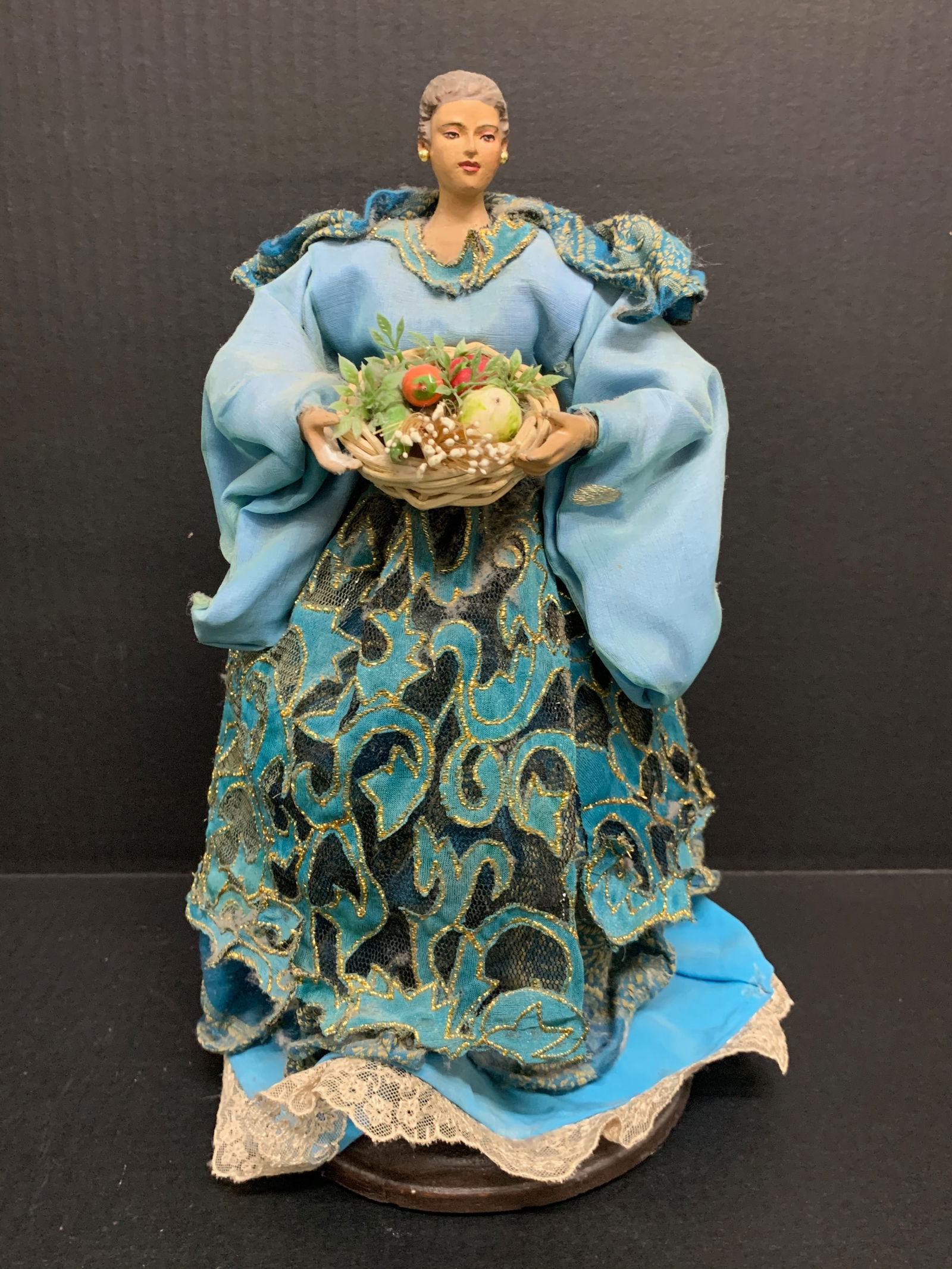 Late 20th Century Doll with Embroidery Dress: Title: Late 20th Century Doll with Embroidery Dress Date/Period: Late 20th Century Description: Doll with Embroidery Dress Materials: Wood Size: 13" h x 9" w Reserve: $40.00 Shipping: Domestic: Flat-