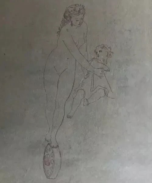 Angel and Woman, People Drawing Antique Ink Original: Title: Angel and Woman, People Drawing Antique Ink Original Description: Ink on tracing paper 15 x 23 cm / 5.90 x 9.05 inches folds, stains, tears All our artworks are packaged to a very high standard