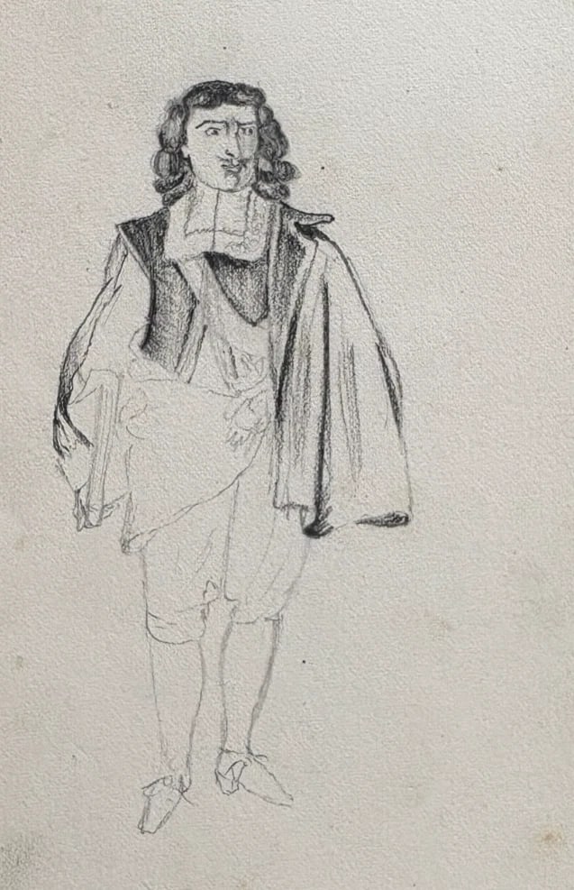 Antique Drawing Original People, Mousquetaire, Man, Woman Artwork: Title: Antique Drawing Original People, Mousquetaire, Man, Woman Artwork Description: Pencil on paper 14.5 x 9.5 cm stains All our artworks are packaged to a very high standard, using protective cello